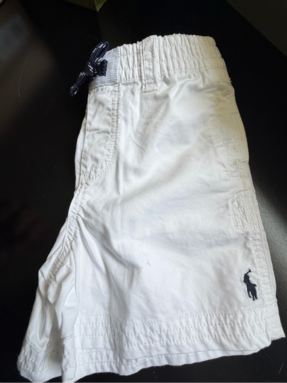 Ralph Lauren 24 month  White Cotton Polo Shorts with Navy Drawstring